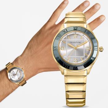 SWAROVSKI 施華洛世奇 Dxtera系列 摩登時尚腕錶-5635450/金色37mm