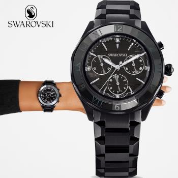 SWAROVSKI 施華洛世奇 Dxtera系列 摩登時尚計時腕錶-5641393/黑39mm