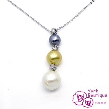 【約克精品】三色琉璃珍珠施華洛世奇元素晶鑽包銠金項鍊(SGS認證)