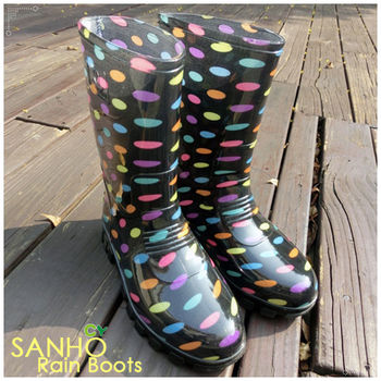 【Sanho】點點風半筒雨靴(帥氣黑)