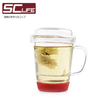【SC life】三件式玻璃泡茶杯-紅色