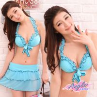 【天使霓裳】夏日芭比 三件式比基尼鋼圈泳衣(藍)-VA9150