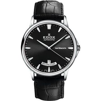 EDOX Les Bemonts 薄曼系列機械腕錶-黑E83015.3.NIN