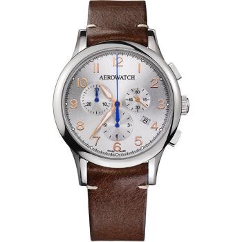 AEROWATCH Grace優雅風範三眼計時腕錶-銀x咖啡色錶帶  A83966AA01