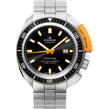 EDOX Hydro Sub 北極潛水500米機械腕錶-黑x橘/46mm E80301.3NOM.NIN