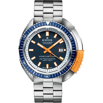 EDOX Hydro Sub 限量北極潛水500米機械腕錶-藍x橘/46mm E80201.3BUO.BU