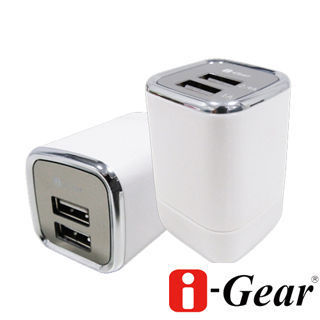 i-Gear 3.4A 藍光LED雙USB旅充變壓器(時尚白)