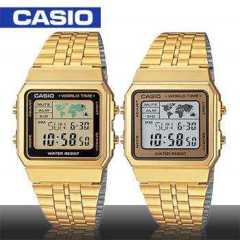 【CASIO 卡西歐】世界地圖探險復古金風格電子錶(A500WGA)共兩色