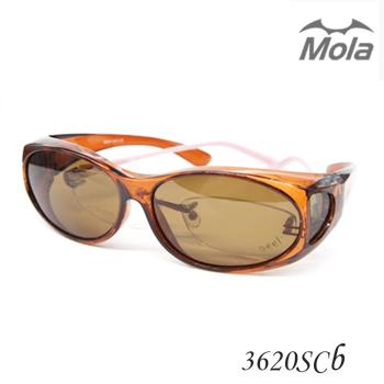 MOLA摩拉近視包覆式偏光太陽眼鏡套鏡墨鏡 UV400 小臉 茶框 茶片 3620Scb