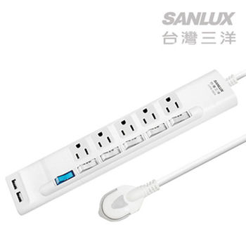 台灣三洋超安全USB轉接延長電源線-5座5切  2.1安培USB輸出