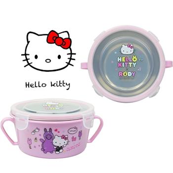 【家得適】HELLO KITTY 不鏽鋼雙耳隔熱碗/幼兒學習隔熱餐碗(粉紅 買1送1)