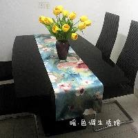 【協貿】時尚暈染水墨畫中國畫風荷花蓮花唯美餐桌桌旗
