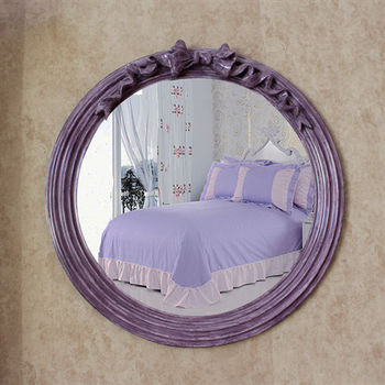 【協貿】復古簡約圓形紫色蝴蝶結裝飾壁掛鏡子