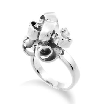 【Jewelrywood】純銀法式緞帶花結晶鑽戒指