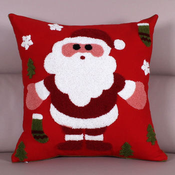 【協貿】時尚百搭聖誕節禮物毛巾繡刺聖誕老人方形抱枕含芯