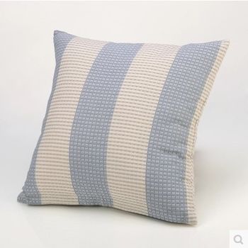 【協貿】全棉粗條紋華夫格小蜂窩藍色粗條沙發方形抱枕含芯