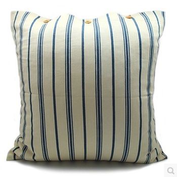 【協貿】簡約宜家海軍藍細條紋棉麻沙發方形抱枕含芯