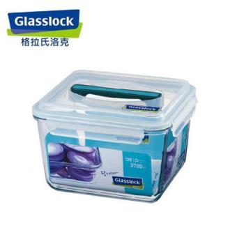 Glasslock韓國手提長方強化野餐大容量玻璃保鮮盒3700ml