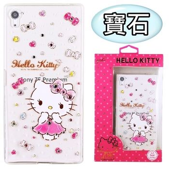 【Hello Kitty】Sony Xperia Z5 Premium (5.5吋) 彩鑽透明保護軟套-寶石