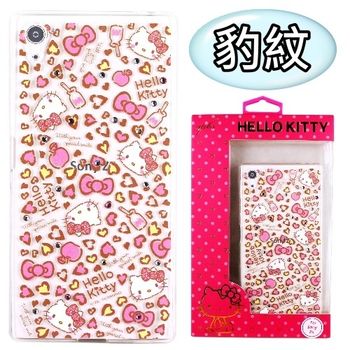 【Hello Kitty】SONY Xperia Z5 (5.2吋) 彩鑽透明保護軟套-豹紋