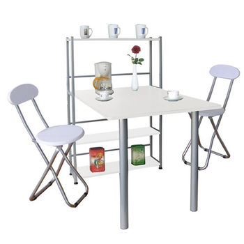 【Dr. DIY】80x120/公分-4層置物架型(1桌2椅)餐桌椅組(三色可選)