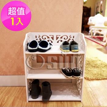 【Osun】DIY木塑板置物架 歐式白色雕花三層鞋架 (CE-178_XJ-001)