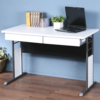 Homelike 巧思辦公桌 炫灰-白色加厚桌面120cm(附二抽屜)