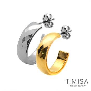 【TiMISA】格緻真愛-寬版(雙色) 純鈦耳環一對
