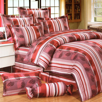 艾莉絲-貝倫 葉葉相連-雙人加大三件式(100%純棉)枕套床包組(磚紅色)