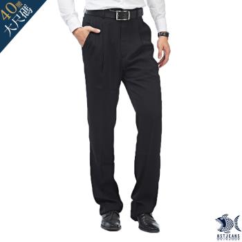 NST Jeans 大尺碼 飽和純黑 打摺西裝褲 (中高腰寬版)-001(7275)