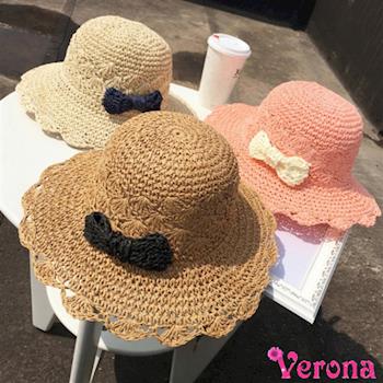 【Verona】韓款時尚小蝴蝶結可摺疊草編帽遮陽帽