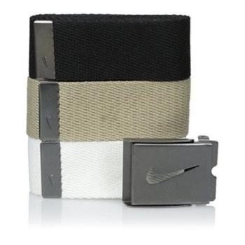 【Nike】2016金屬扣旋風標誌棉軟織帶黑卡其白3入組皮帶(預購)