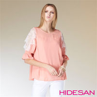 HIDESAN 海蒂山 歐美古典花邊設計雪紡 上衣