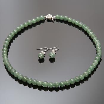 【森茂珠寶】緬甸天然翡翠A貨 滿綠圓珠項鍊耳環套組 F2046