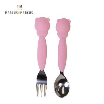 【MARCUS&MARCUS】動物樂園不鏽鋼叉匙餐具組-粉紅豬