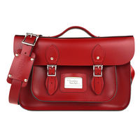 【The Leather Satchel Co.】14吋 英國手工牛皮可手提劍橋包 (心機紅)