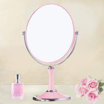 幸福揚邑 8吋超大歐式時尚梳妝美容化妝放大雙面桌鏡橢圓鏡 粉色-網