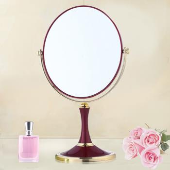 【幸福揚邑】歐式時尚8吋超大梳妝美容化妝放大雙面桌鏡橢圓鏡 酒紅色