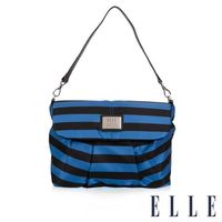 【ELLE】法式優雅海軍風 搭配質感頭層皮時尚淑媛休閒側背包款(藍黑EL83463A-02)