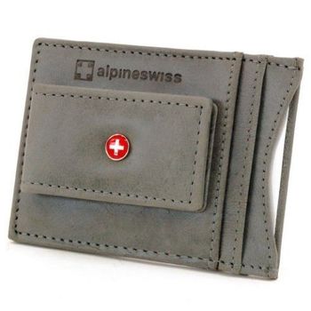 【Alpine Swiss】2016時尚瑞士十字標記磁鐵夾灰色皮夾(預購)