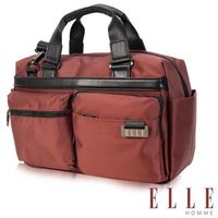【ELLE HOMME】時尚搭配皮革大空間多層置物防潑水尼龍側背手提兩用旅行款(酒紅EL82302A-80)