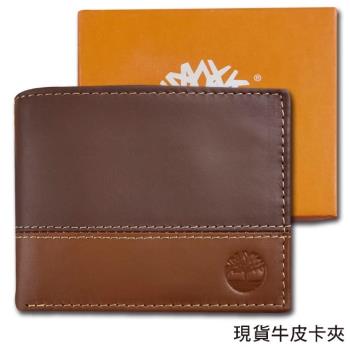 【Timberland】男皮夾 短夾 牛皮夾 多卡夾 大鈔夾 品牌盒裝／雙色-深咖+淺咖