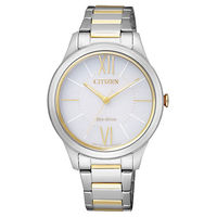 CITIZEN 羅馬戀曲氣質光動能女用腕錶-銀x雙色版/34mm/EM0414-57A