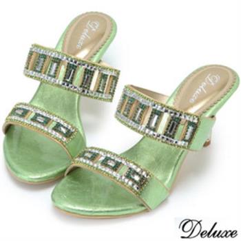 【Deluxe】全真皮水鑽質感閃亮翡翠涼鞋(綠)