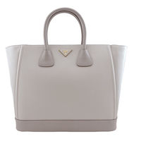 PRADA 防刮皮革雙色拼接手提包(灰)