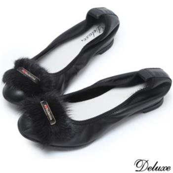 【Deluxe】全真皮時尚內增高金屬扣環造型包鞋(黑)-1881-39