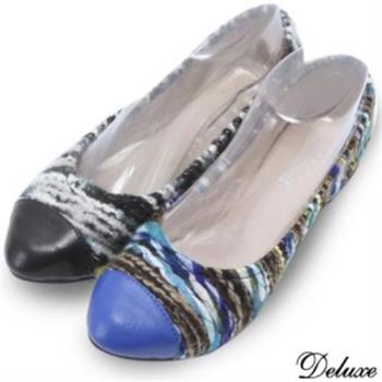 【Deluxe】真皮毛線軟Q個性舒適平底口袋鞋(黑、藍)-GR-358