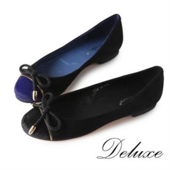 【Deluxe】民族絨綁繩設計感包頭平底娃娃鞋(黑★藍)-1232-1