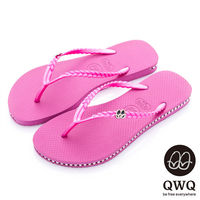 QWQ夾拖的創意(女) - 彩色素面 鞋側施華洛世奇鑽鍊夾腳拖鞋 - 俏麗粉