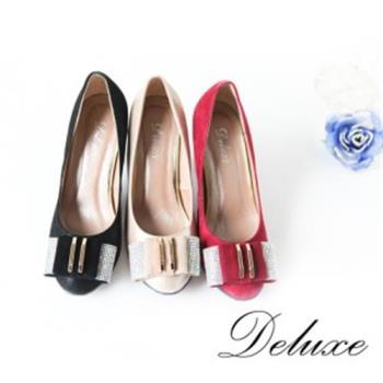 【Deluxe】優雅水晶點綴金屬層次包頭高跟鞋(黑)-D3-1A